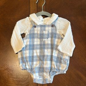 EUC Baby boy bubble. Blue flannel with white Muslim top. worn once for photos.